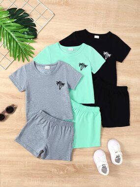 Children's Tropical Palm Tree Casual Tee and Shorts 6-Piece Set
